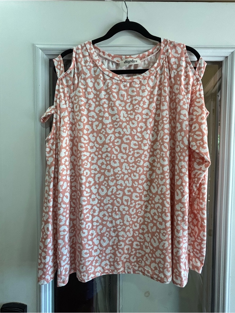 Haptics Pink Leopard Cold-Shoulder Long Sleeve Top